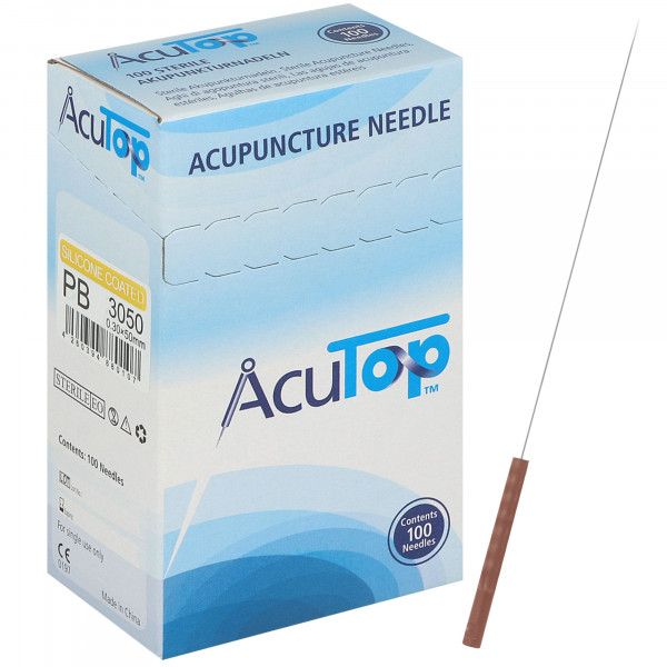 Akupunkturnadeln AcuTop Typ PB, Kunststoffgriff, silikonisiert, ohne Führungsröhrchen